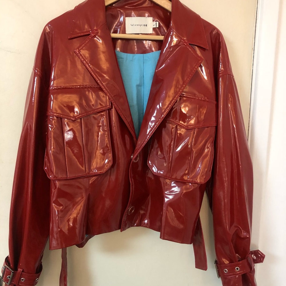 red patent leather jacket
